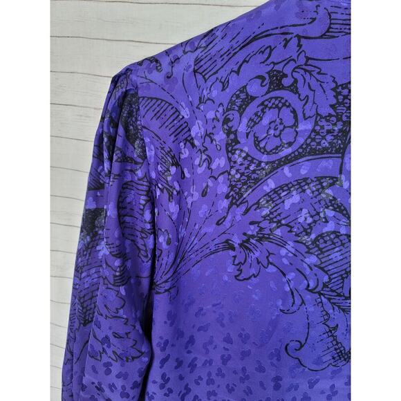 Louis Feraud Art Deco High Collar Lux Satin Button Down Blouse, sz 4 - Picture 8 of 16